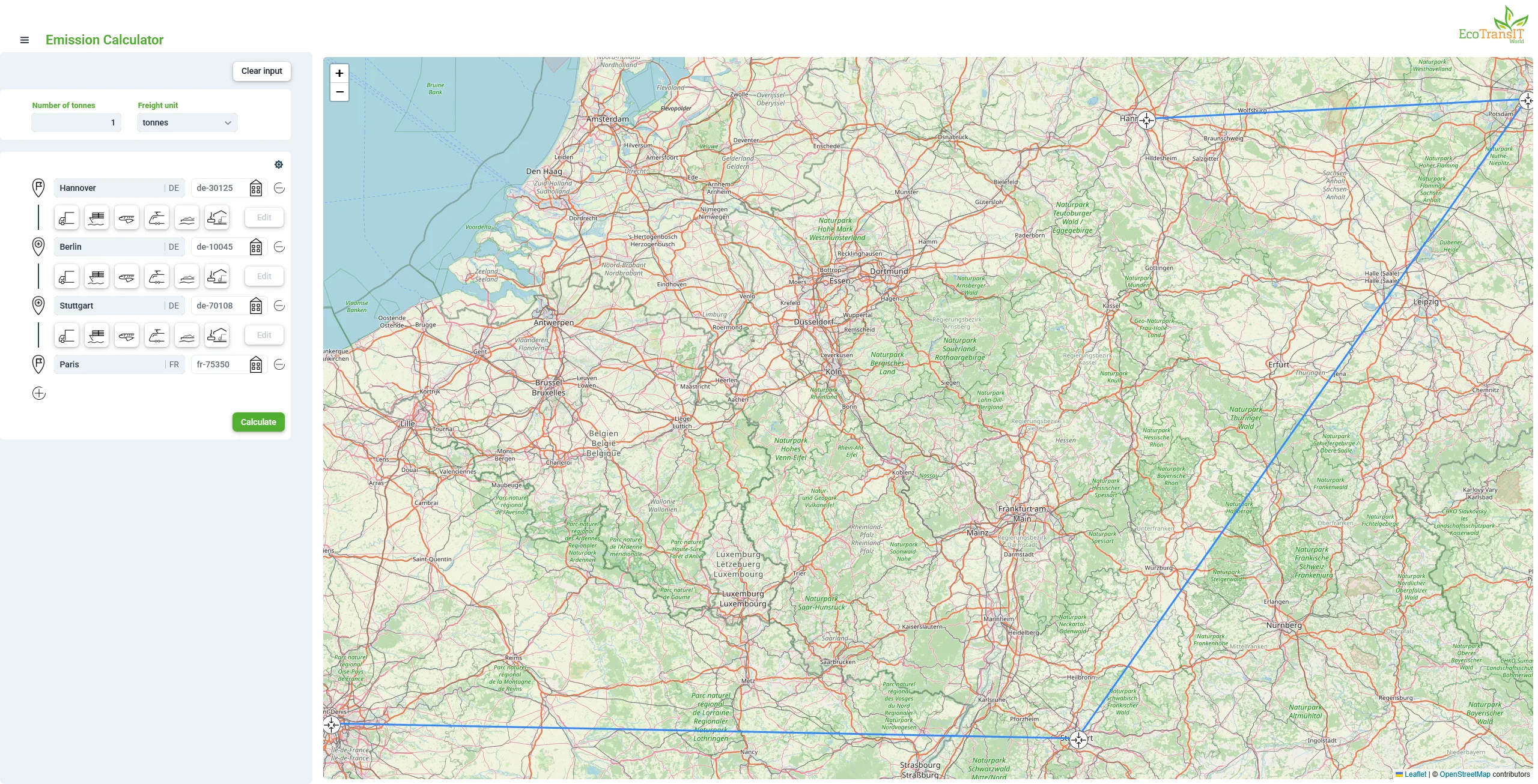 GeoPostcodes - Distance calculation EcoTransIT