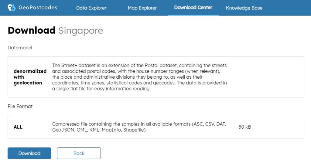 Singapore download - GeoPostcodes