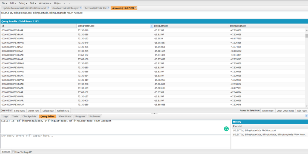 Query results zip code latitude longitude