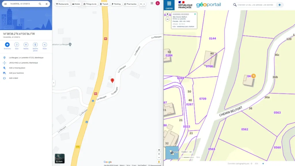 Comparison between Google Maps and the French official geoportal