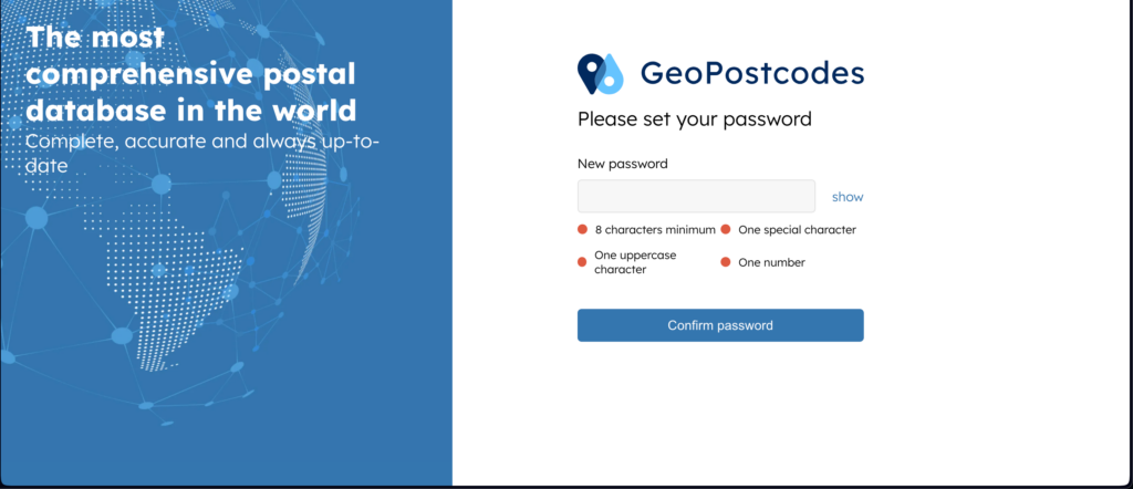 GeoPostcodes set password