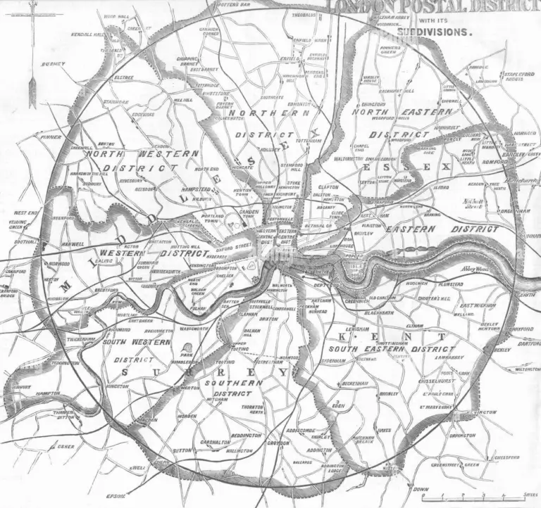 Map London postal districts in 1857