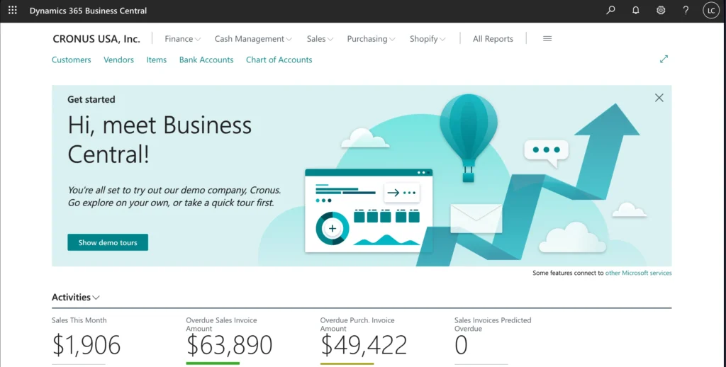 Microsoft Dynamics Business Central dashboard