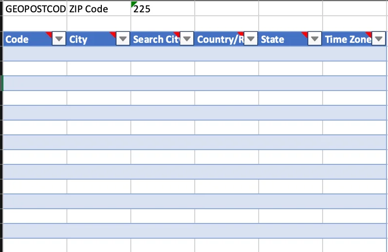 MS Dynamics Excel for zip codes