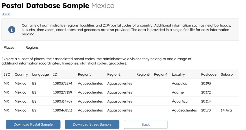 Mexico database sample
