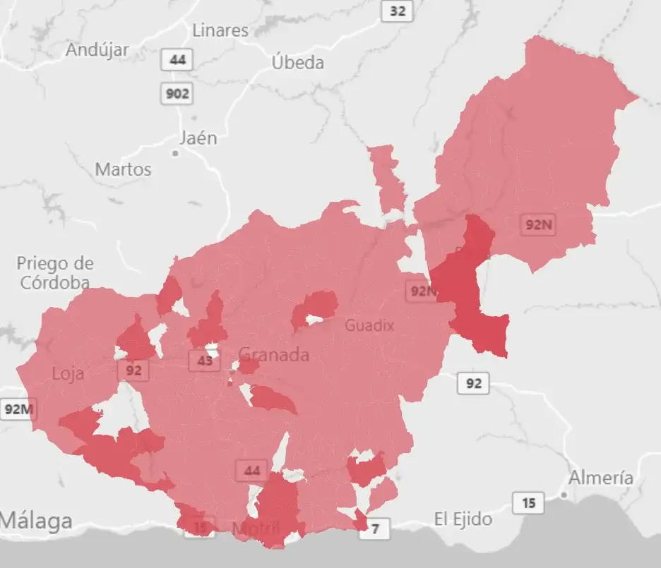 Postal Boundaries in the Province of Granada, Spain, as retrieved from Power