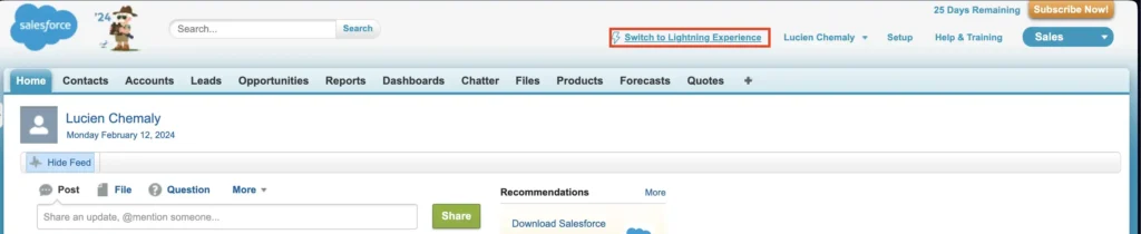 Switch to Lightning Experience